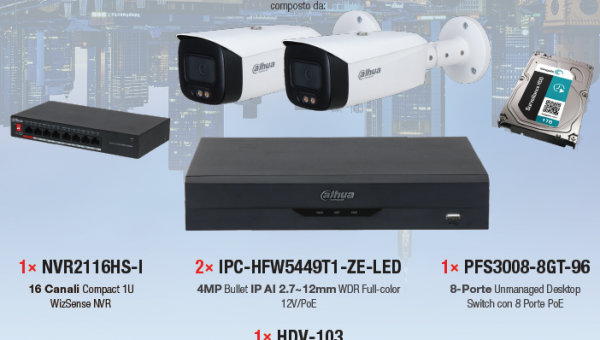 Kit videosorveglianza IP Full Color Varifocale DAHUA in offerta a € 713,90 + IVA